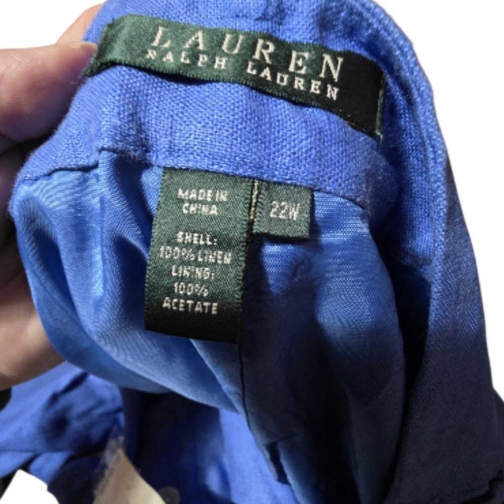 Ralph Lauren Women's Vibrant Blue Linen Lined Pants - Picture 5 of 8